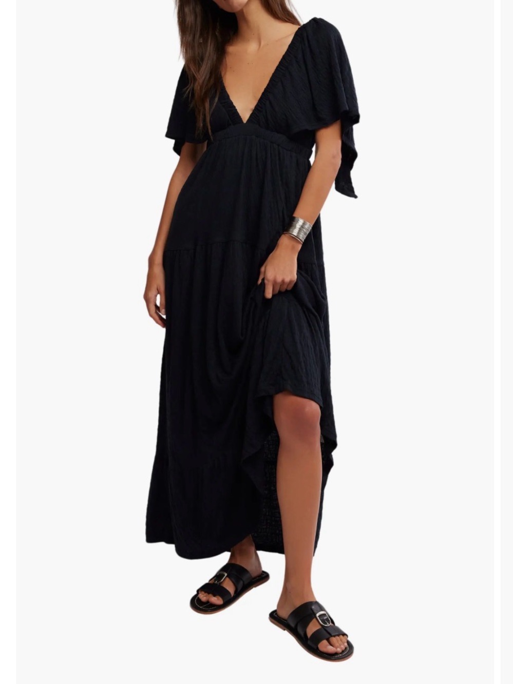 LIKE NEW! Free-est by free people La La Tiered Flutter Sleeve Maxi Dress